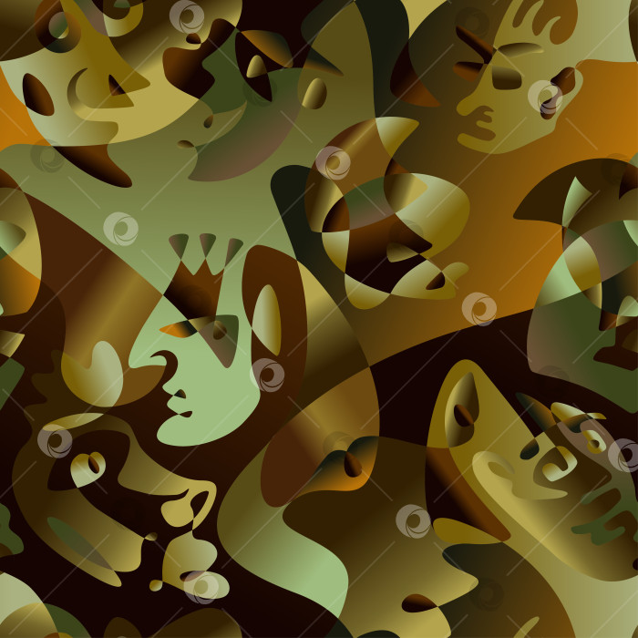 Скачать Непрерывная линия, рисующая бесшовный узор. Другой характер и психология портретируемого человека. Сюрреалистический мир ярких образных грез. Карнавальные маски разных эмоций. Вектор фотосток Ozero