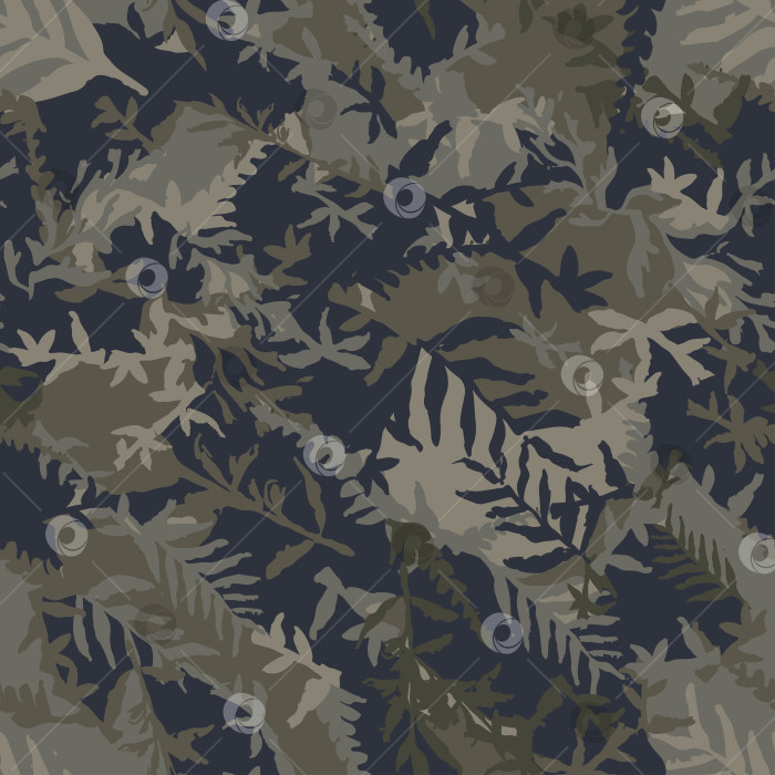 Скачать Камуфляж ручной работы с бесшовным рисунком в виде листьев. Гранжевые ветки и травы на фоне зеленого камуфляжа цвета хаки. Обои с потертой текстурой. Дизайн ткани. Вектор чернил фотосток Ozero