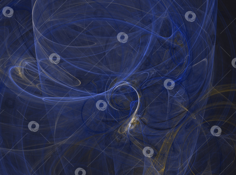 Скачать Абстрактный фрактальный рисунок. Обои плазменный вихрь. Туннель из светящейся синей и желтой материи, дымящиеся световые волны на темно-фиолетовом фоне. Магнитное вихревое поле. Цифровая иллюстрация фотосток Ozero