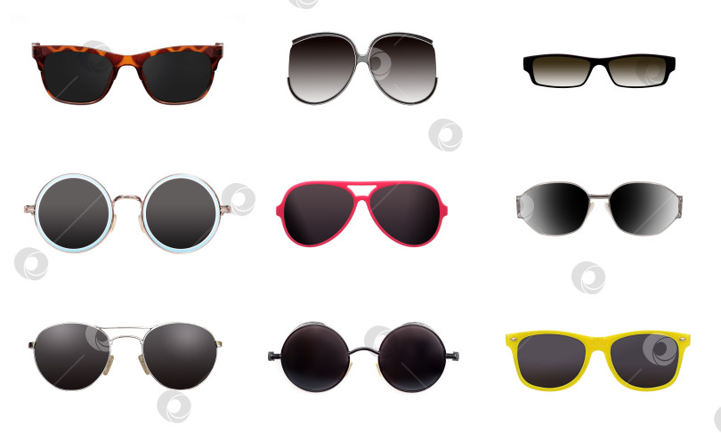 Скачать Набор солнцезащитных очков, выделенных на белом фоне, для нанесения на портрет фотосток Ozero