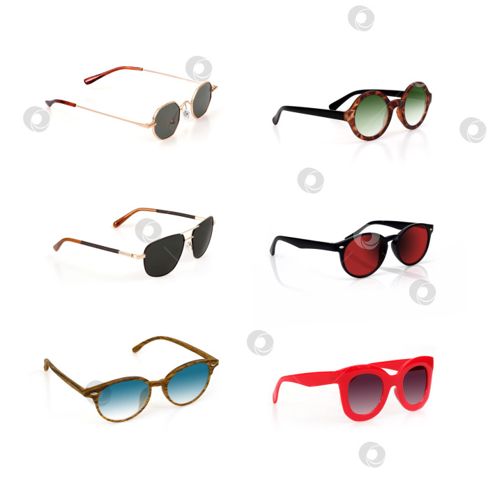 Скачать Набор солнцезащитных очков, выделенных на белом фоне, для нанесения на портрет фотосток Ozero
