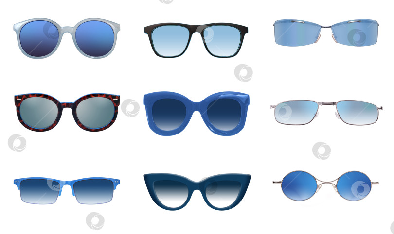 Скачать Набор солнцезащитных очков, выделенных на белом фоне, для нанесения на портрет фотосток Ozero