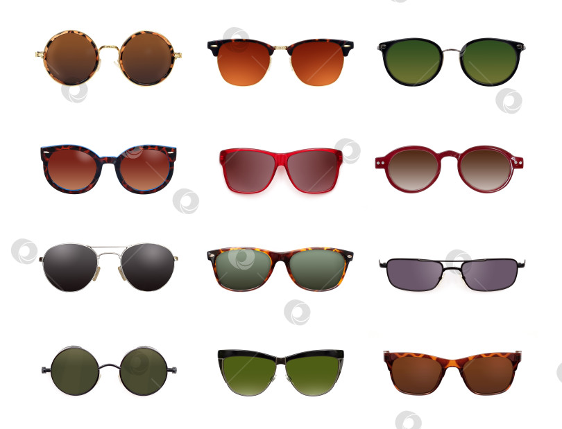 Скачать Набор солнцезащитных очков, выделенных на белом фоне, для нанесения на портрет фотосток Ozero