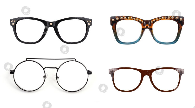 Скачать Очки, выделенные на белом фоне, для нанесения на портрет. Элемент дизайна с контуром отсечения фотосток Ozero