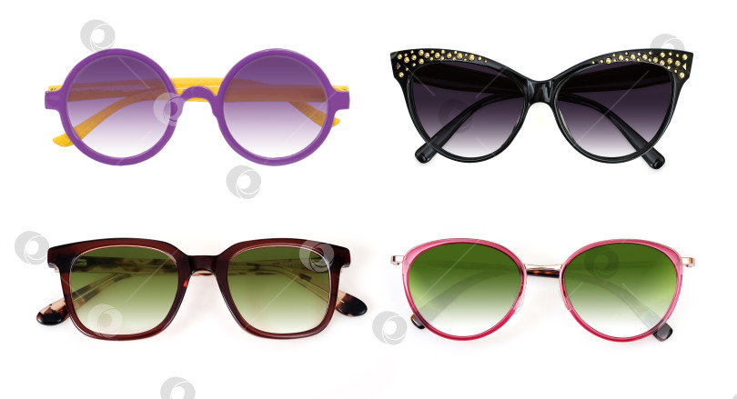 Скачать Набор солнцезащитных очков, выделенных на белом фоне, для нанесения на портрет фотосток Ozero