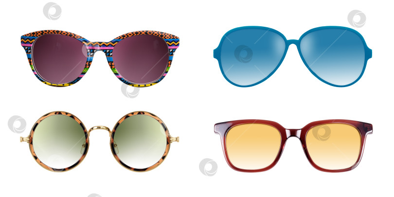 Скачать Набор солнцезащитных очков, выделенных на белом фоне, для использования на портрете. Элемент дизайна с контуром отсечения фотосток Ozero