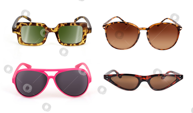 Скачать Набор солнцезащитных очков, выделенных на белом фоне, для нанесения на портрет фотосток Ozero