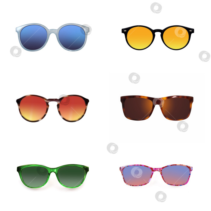 Скачать Набор солнцезащитных очков, выделенных на белом фоне, для нанесения на портрет фотосток Ozero