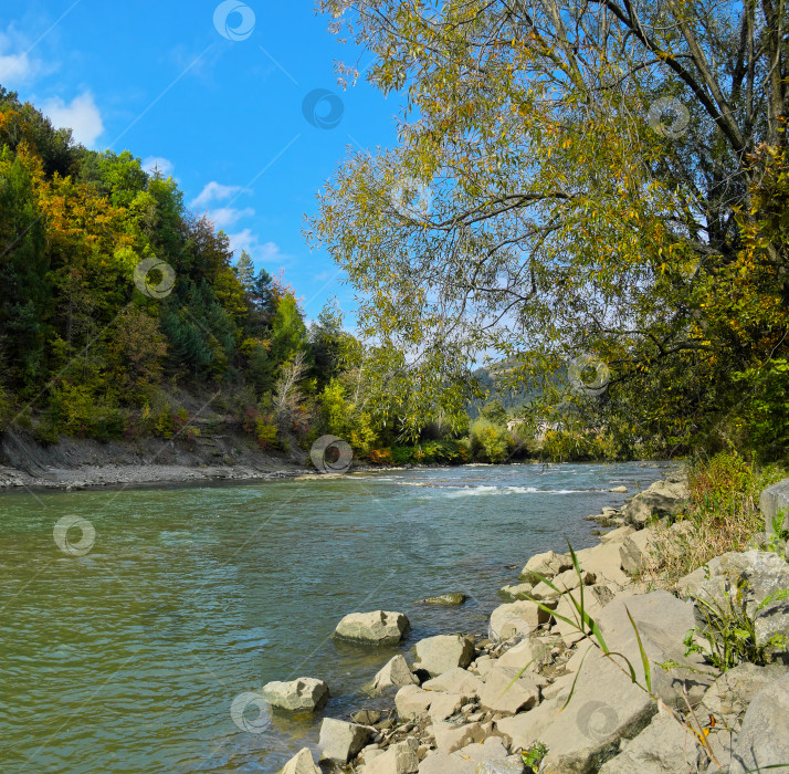 Скачать Живописная горная река осенью. Карпатский пейзаж в Словакии фотосток Ozero