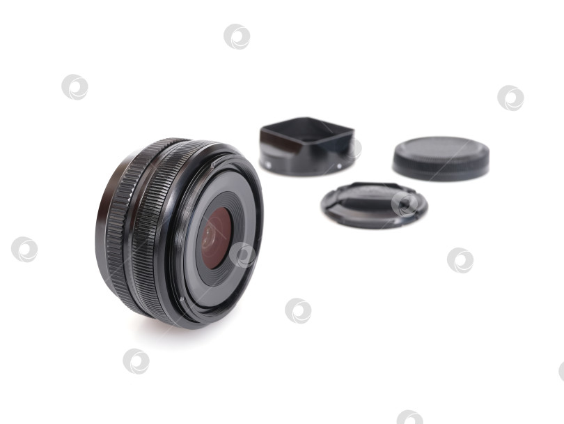 Скачать Фотообъектив и аксессуары, выделенные на белом фоне фотосток Ozero