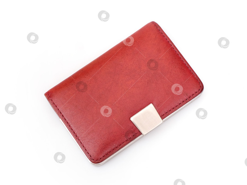 Скачать Красная кожаная визитница, выделенная на черном фоне фотосток Ozero