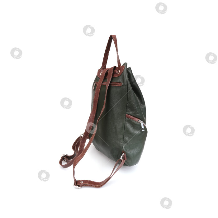 Скачать Красивый кожаный зеленый рюкзак, выделенный на белом фоне фотосток Ozero