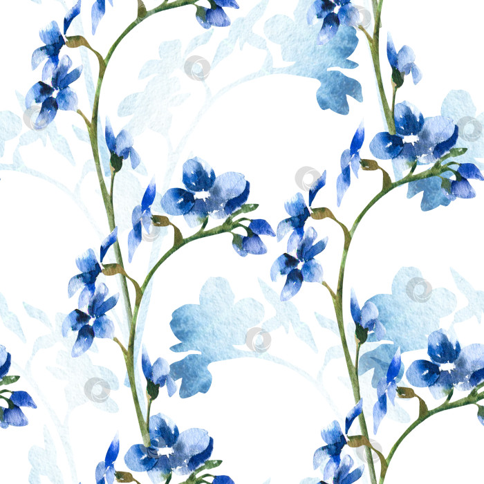 Скачать Романтичный винтажный бесшовный узор с акварельными иллюстрациями полевых синих цветов. Винтажный фон из лепестков с цветочными элементами незабудки, клипарт с полевыми цветами для текстиля, дизайн обоев в деревенском стиле фотосток Ozero