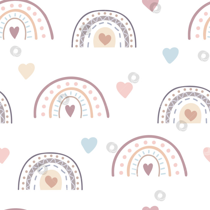 Скачать Бесшовный радужный узор в стиле бохо. Милая скандинавская текстура для детской комнаты. Изолированный клипарт фотосток Ozero