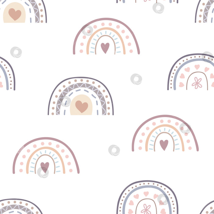 Скачать Бесшовный узор в стиле бохо со скандинавской радугой для детского дизайна. Современная, симпатичная иллюстрация фотосток Ozero