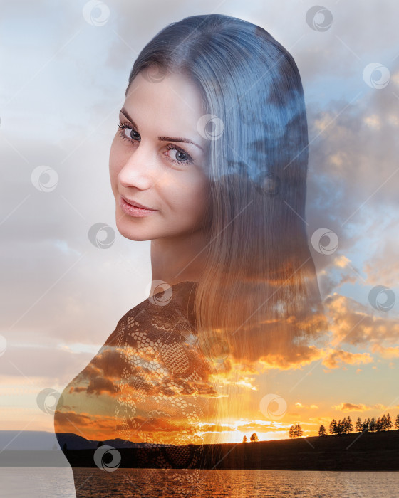 Скачать АРТ закат над озером фотосток Ozero