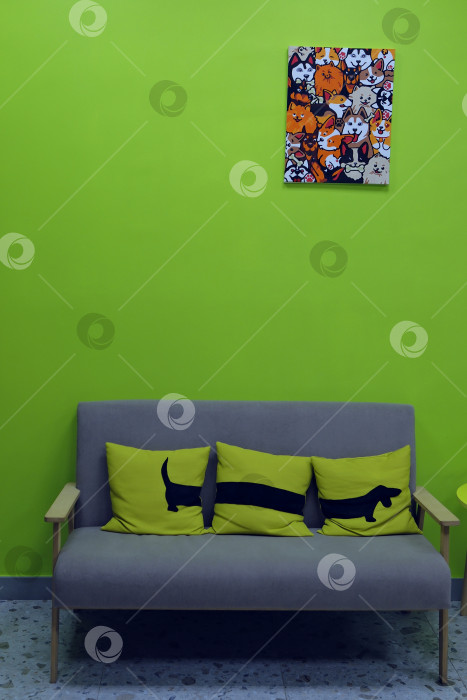 Скачать Диванные подушки и картина в собачьем стиле, пункт обслуживания питомцев. фотосток Ozero