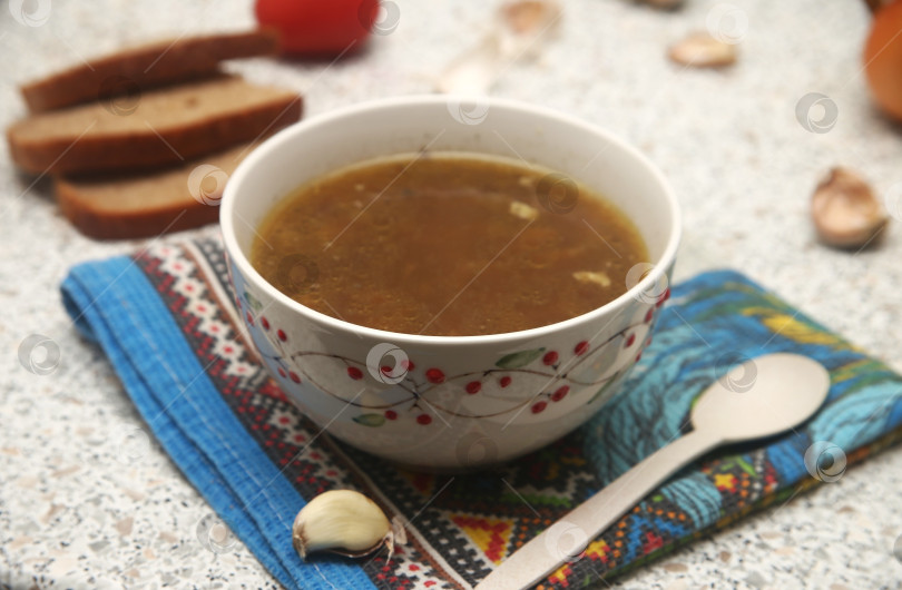 Скачать Тарелка супа борща на обед фотосток Ozero