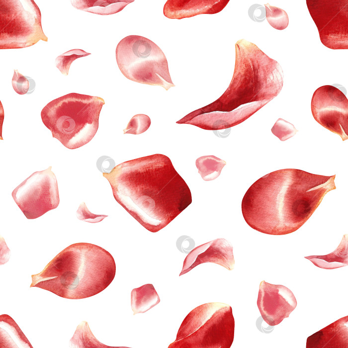 Скачать Бесшовный узор из лепестков красных роз. Ручная акварельная иллюстрация. Идеально подходит для свадьбы и Дня святого Валентина. Также подходит для текстиля, оберточной бумаги, обоев, упаковки, скатертей и многого другого. фотосток Ozero