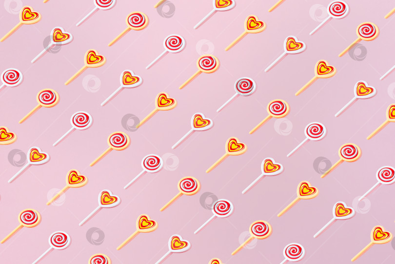 Скачать Креативный узор круглое сердце леденец на палочке плоский пастельно-розовый фон минимализм фотосток Ozero