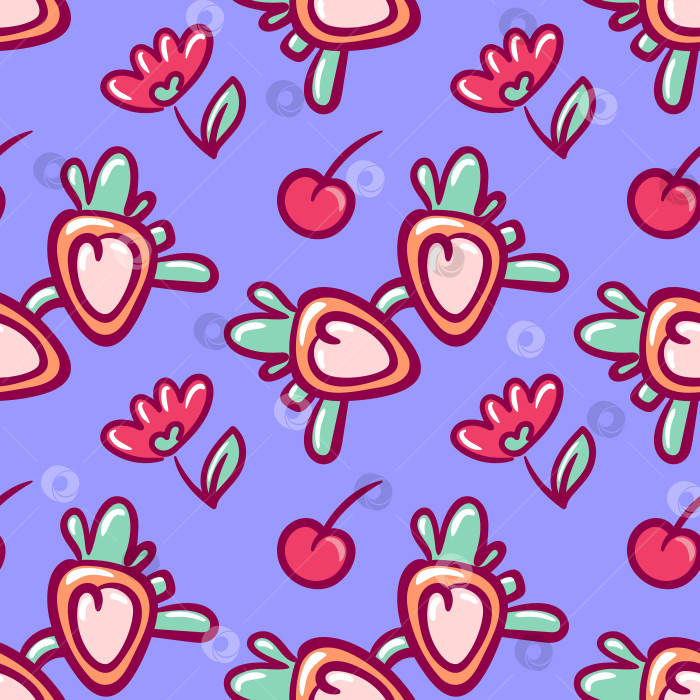 Скачать Солнцезащитные очки с бесшовным рисунком Клубники, вишни и цветов фотосток Ozero