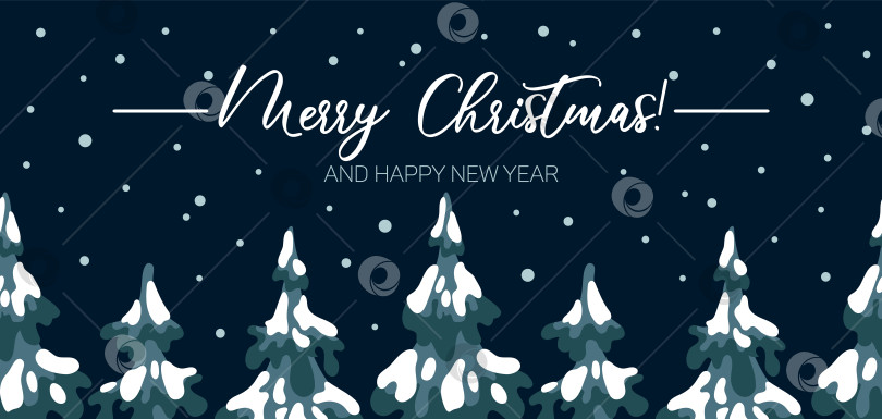 Скачать Горизонтальная бесшовная векторная сцена с заснеженными елями, мерцающими звездами и падающим снегом для праздничного рождественского декора. фотосток Ozero