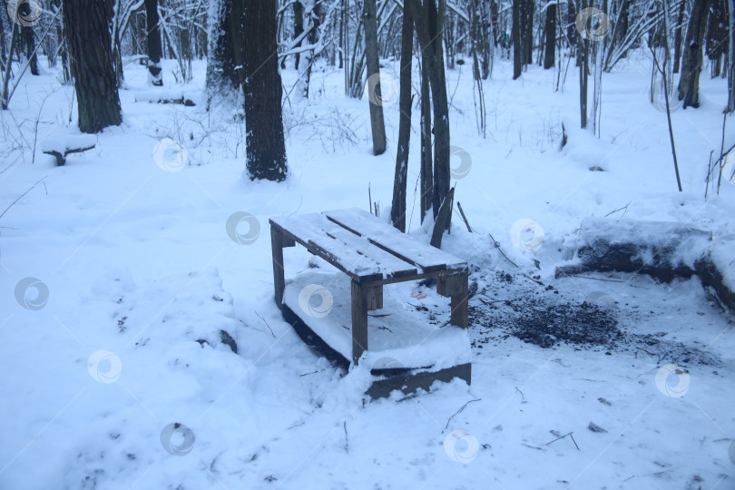 Скачать Лес и деревянная коробка в снегу фотосток Ozero
