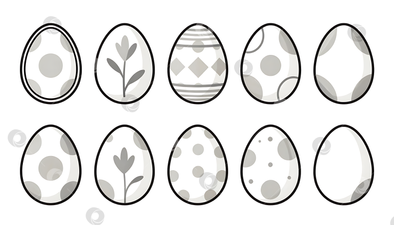 Скачать Чёрно-белые пасхальные яйца с разными узорами на белом фоне фотосток Ozero
