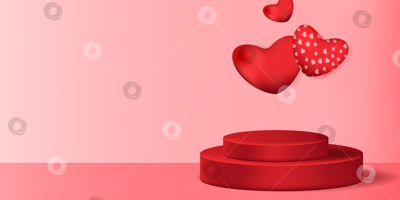 Скачать Фон с подиумом и сердечками на День святого Валентина. Шаблон для баннера, флаера, рекламы, открытки, демонстрации товара, анонса и т.д. фотосток Ozero