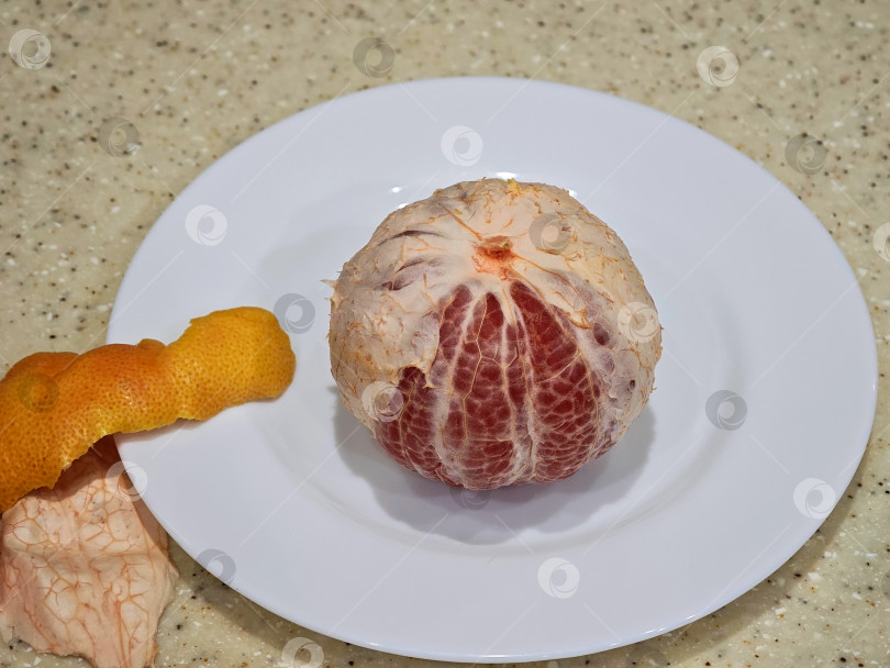 Скачать Красный грейпфрут на белой тарелке. фотосток Ozero