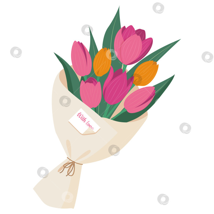 Скачать Букет весенних цветов. Букет тюльпанов на День Святого Валентина, свадебный букет, букет на день рождения. фотосток Ozero