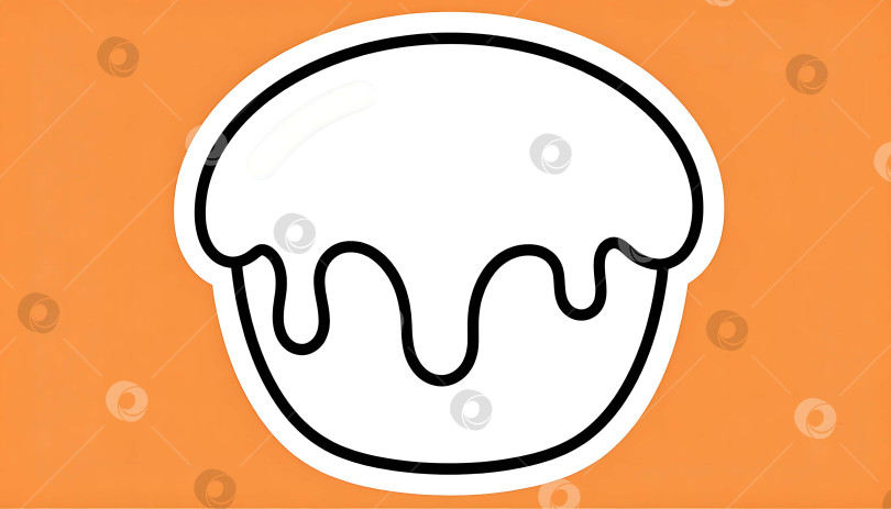 Скачать Черно - белая иллюстрация пасхального кулича с белой глазурью на оранжевом фоне фотосток Ozero