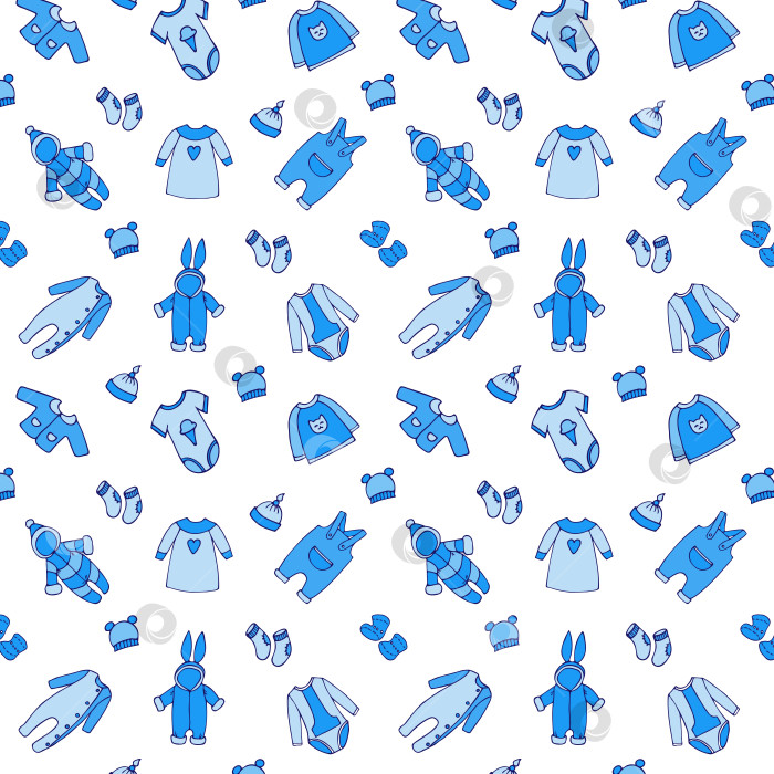 Скачать красочный бесшовный узор для ткани с детской одеждой, нарисованный от руки в мультяшном стиле. фотосток Ozero