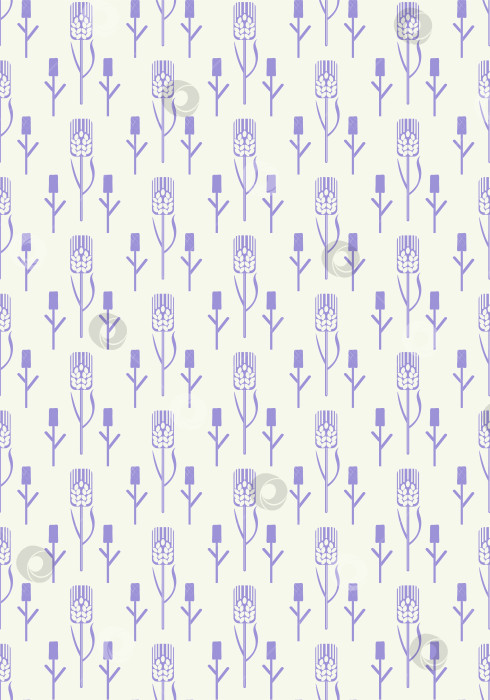 Скачать Стилизованные сиреневые спелые и незрелые колосья пшеницы в бесшовном векторном узоре. фотосток Ozero