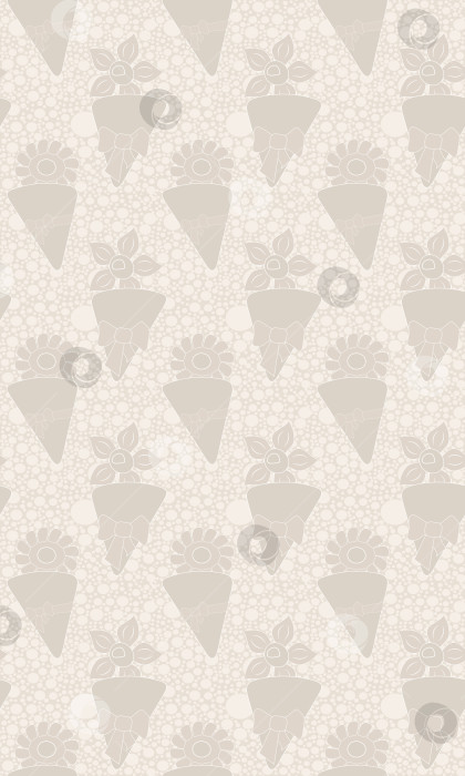 Скачать На пятнистом фоне изображены стилизованные цветы в обертке и бантом, образующие бесшовный узор для детской одежды, презентаций, упаковки. фотосток Ozero