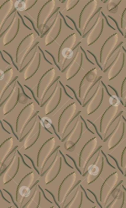 Скачать Небольшие удлиненные элементы в зеленых и бежевых тонах образуют стилизованные листья в виде бесшовного векторного узора. фотосток Ozero