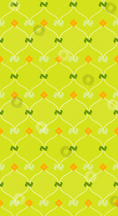 Скачать На ярко-зеленом фоне изображены сетчатые структуры, закругленные прямоугольники и завитки. фотосток Ozero