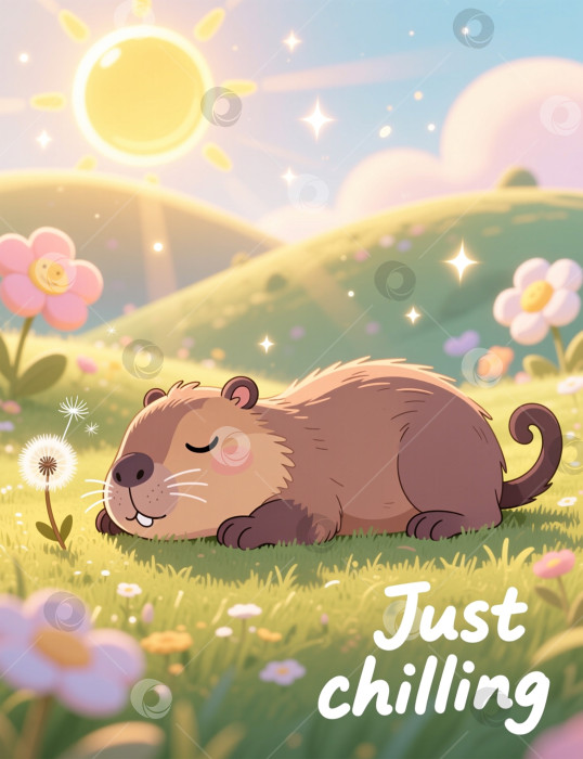 Скачать Милый зверек спит на лужайке. фотосток Ozero