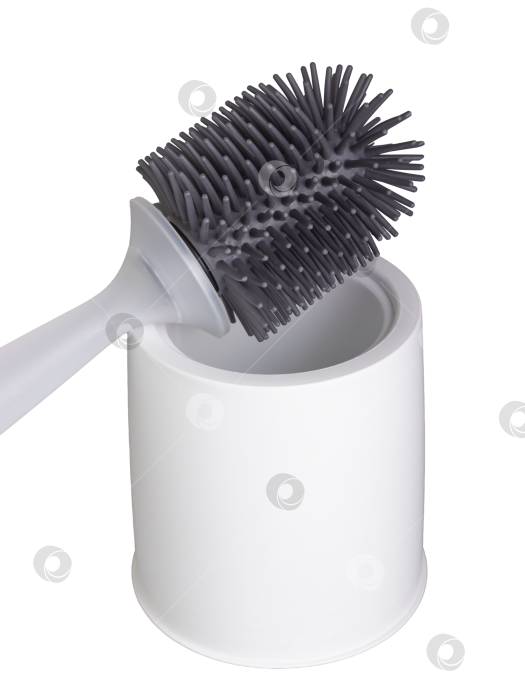 Скачать Минималистичная серая силиконовая щетка для унитаза с белым держателем - Современный инструмент для чистки ванной комнаты фотосток Ozero