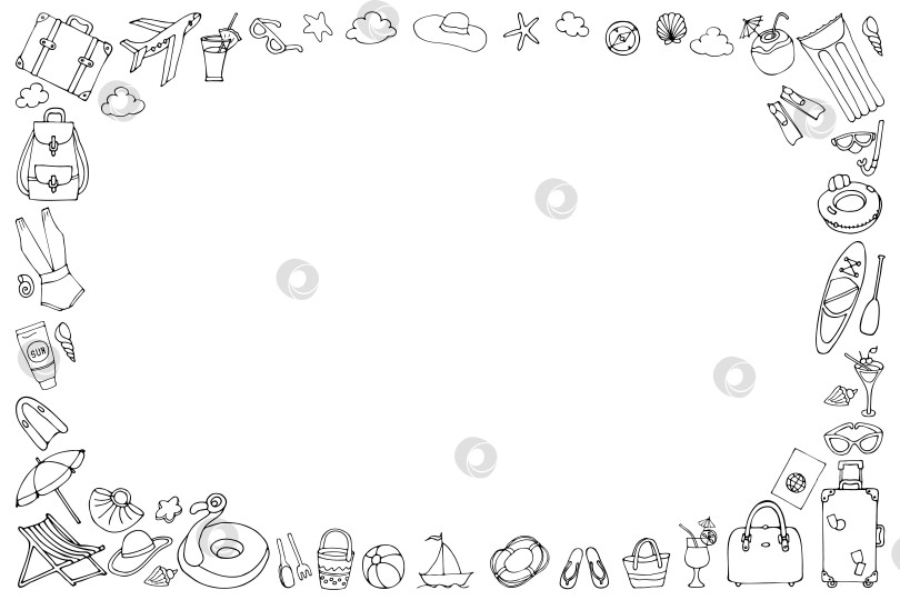 Скачать горизонтальная рамка, нарисованная от руки в мультяшном стиле для туристов и путешествий. фотосток Ozero