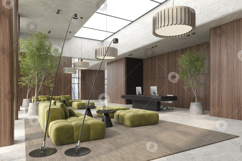 Скачать Концептуальный интерьер приемной в современном стиле с 3d-иллюстрацией фотосток Ozero