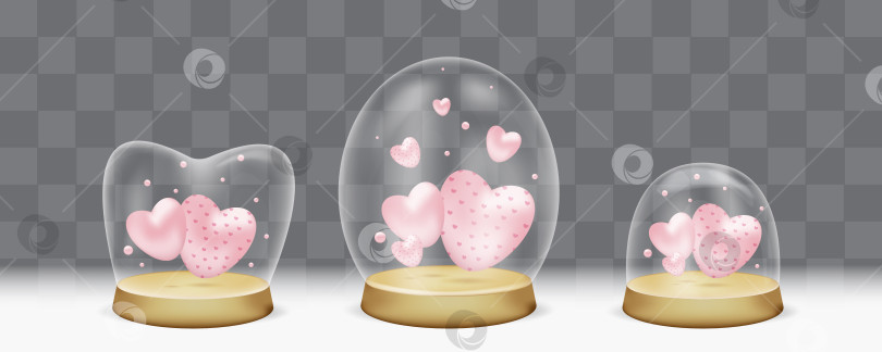 Скачать Набор сердечек под стеклянным куполом. Векторная иллюстрация на тему любви. Шаблон фотосток Ozero