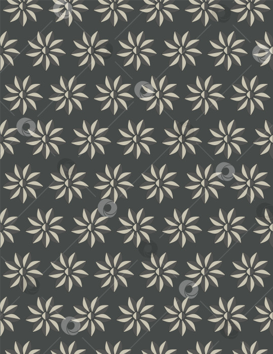 Скачать Абстрактные цветы с серыми и бежевыми лепестками на темно-сером фоне в векторном бесшовном узоре. фотосток Ozero