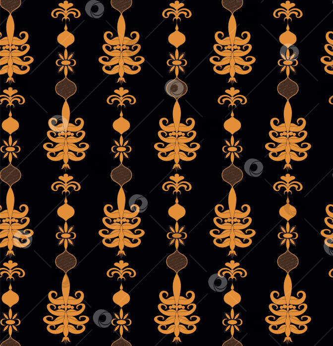 Скачать Бесшовный векторный узор на коричневом фоне с использованием завитков, сеточных фигур в стиле древнерусской росписи. фотосток Ozero