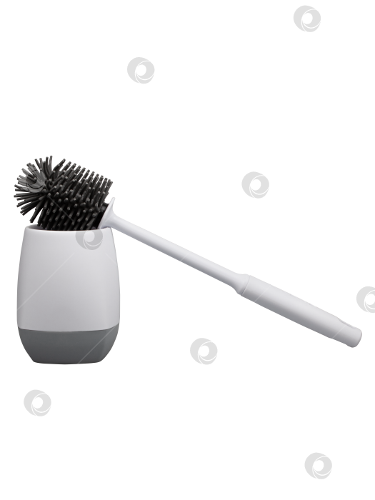 Скачать Серо–белая силиконовая щетка для унитаза с держателем - Минималистичный современный чистящий инструмент для гигиены ванной комнаты фотосток Ozero