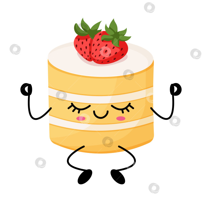 Скачать Симпатичная иллюстрация мультяшного персонажа кавайного клубничного торта фотосток Ozero