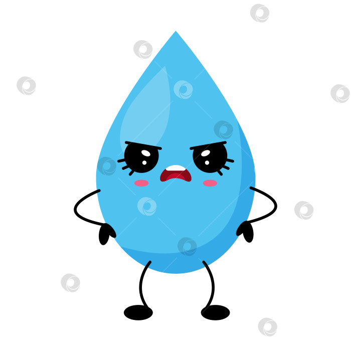 Скачать Иллюстрация мультяшного персонажа в виде злой кавайной капли воды фотосток Ozero