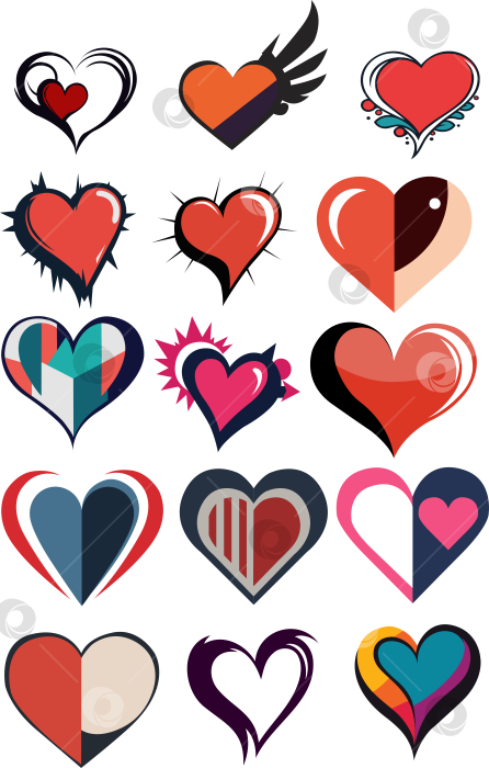 Скачать Коллекция стилизованных сердец фотосток Ozero
