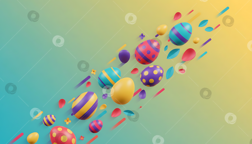 Скачать Яркие пасхальные яйца в современном  стиле на голубом и желтом градиентном фоне с пробелом для копирования фотосток Ozero