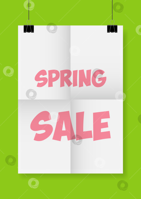 Скачать Рекламный баннер весенней распродажи выполнен на ярком зеленом фоне с выделяющимся текстом, выделяющим скидки фотосток Ozero